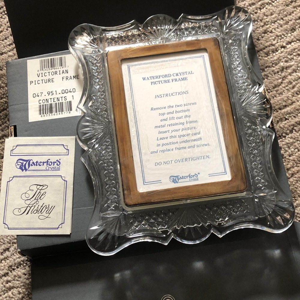 Waterford Victorian ornate lead crystal picture frame new old stock in box